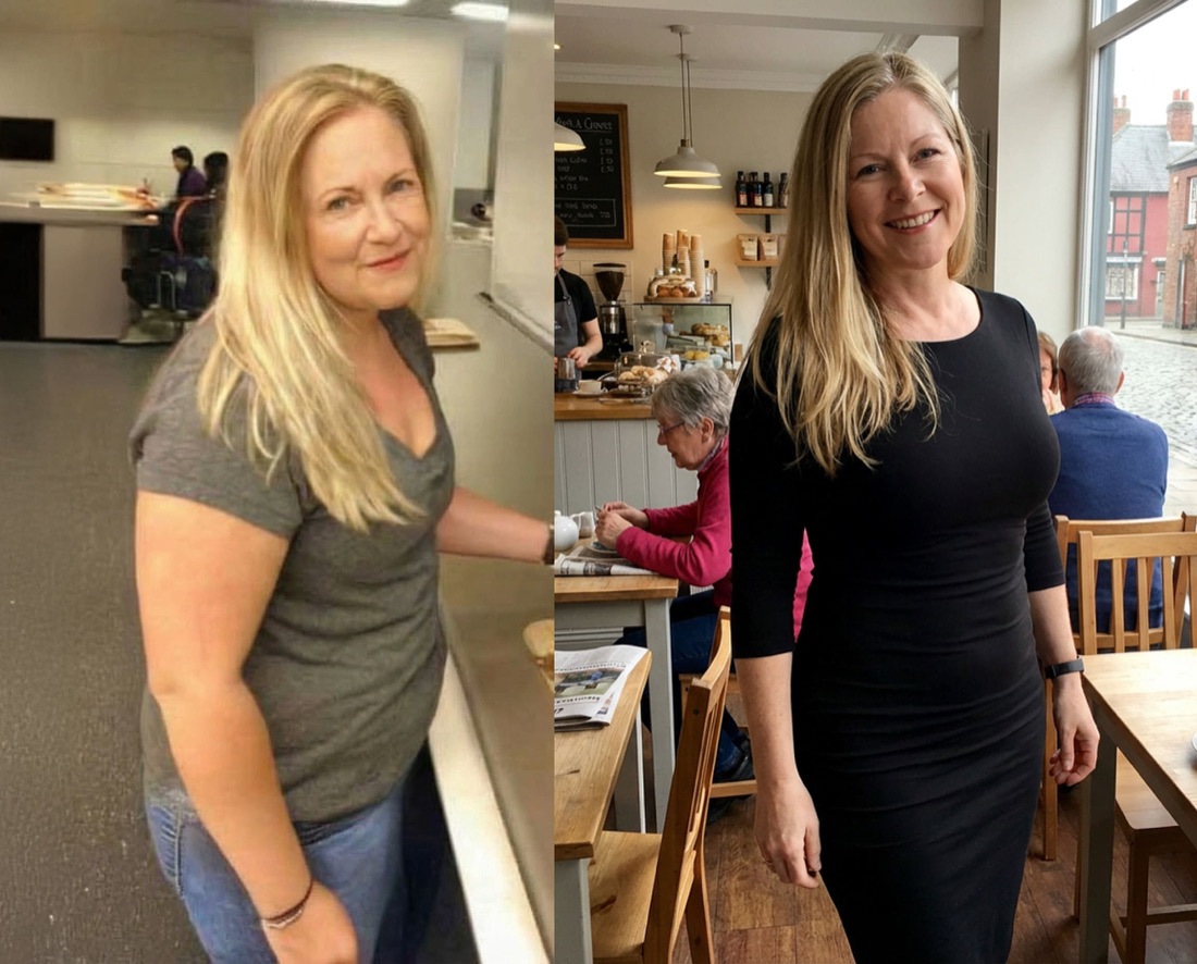 Före och efter: kvinna på kafé